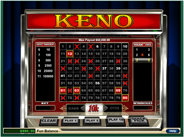 Fair Go Casino - Keno game