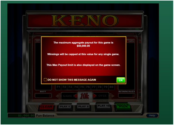 Fair Go Casino - Keno games